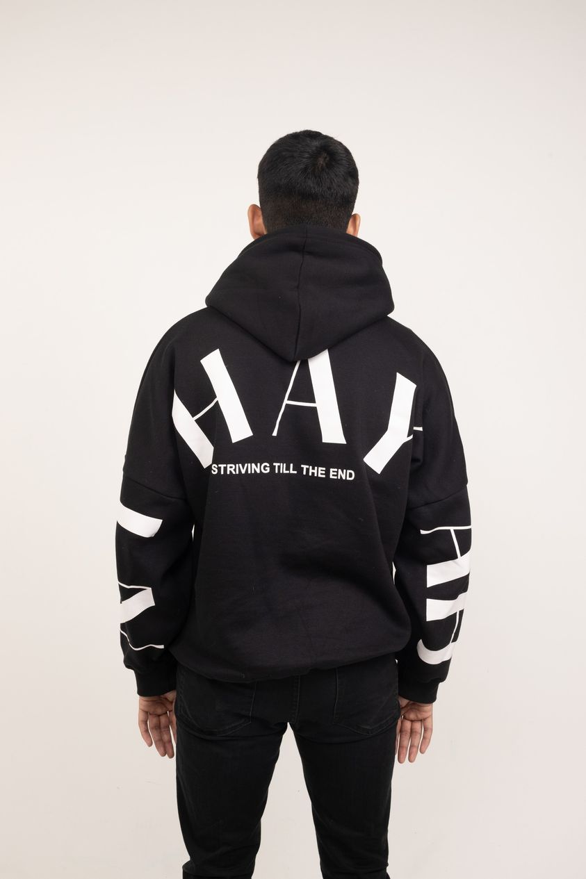 Arabic x English Black Print Hoodie