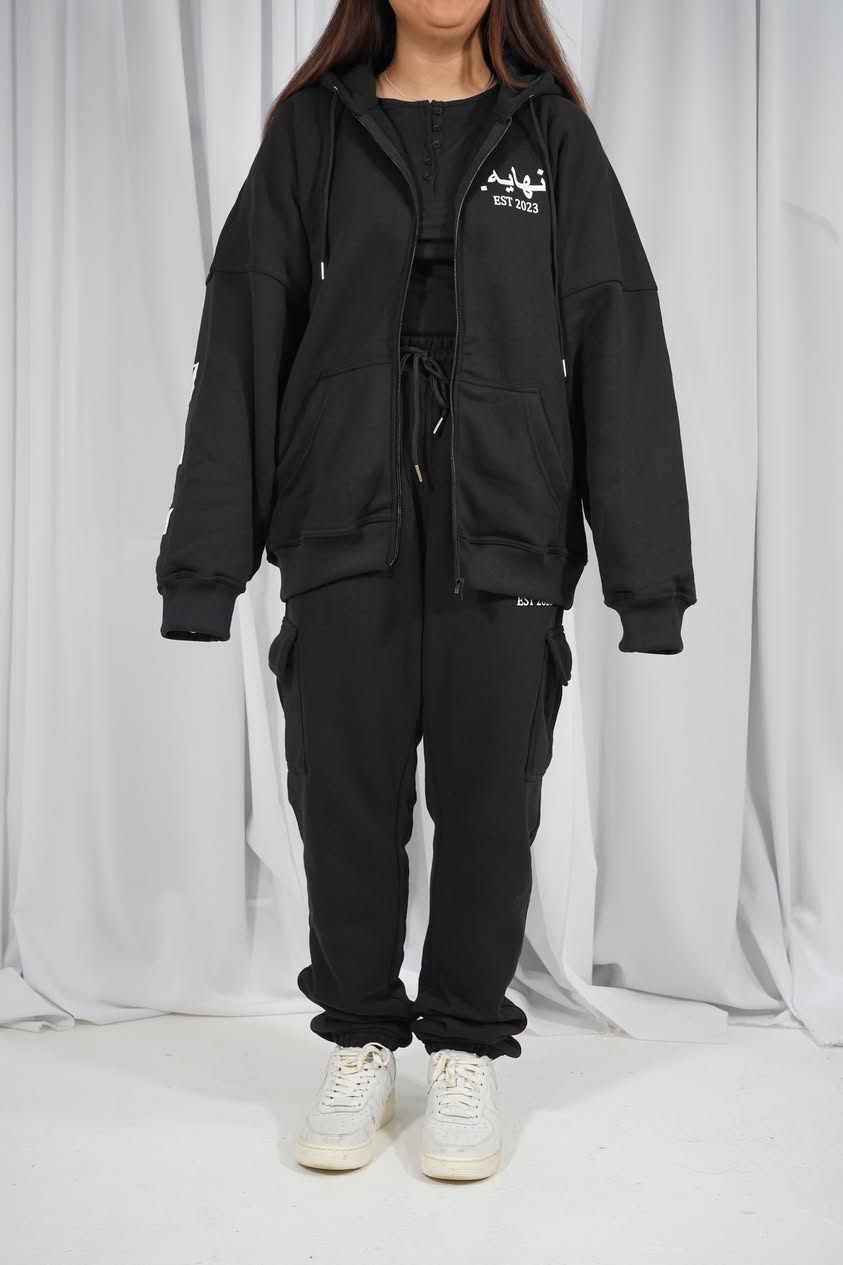 Arabic x English Black Zip-Up Hoodie