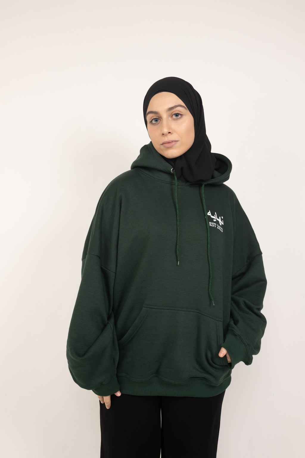 Arabic x English Green Print Hoodie
