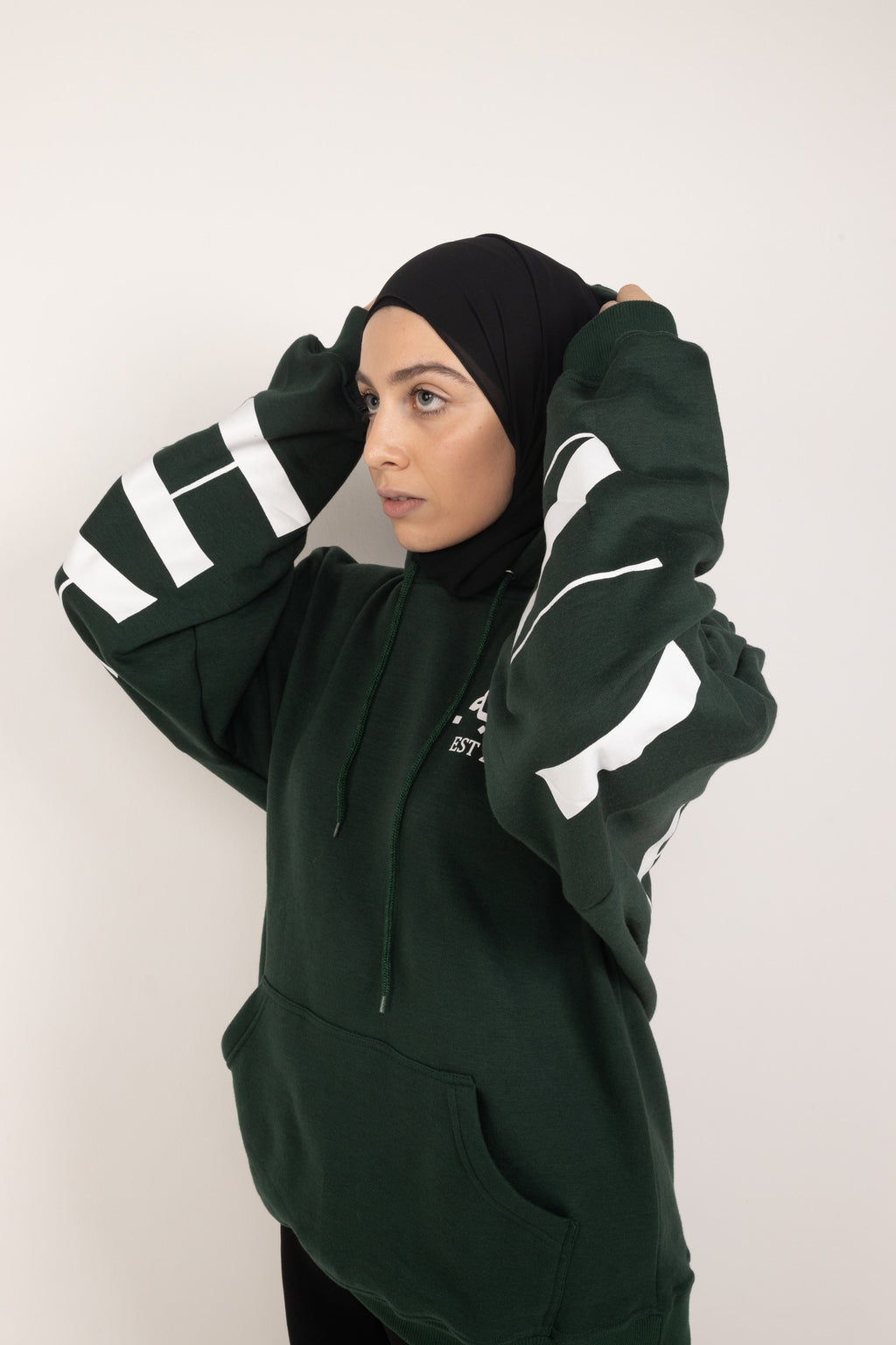 Arabic x English Green Print Hoodie
