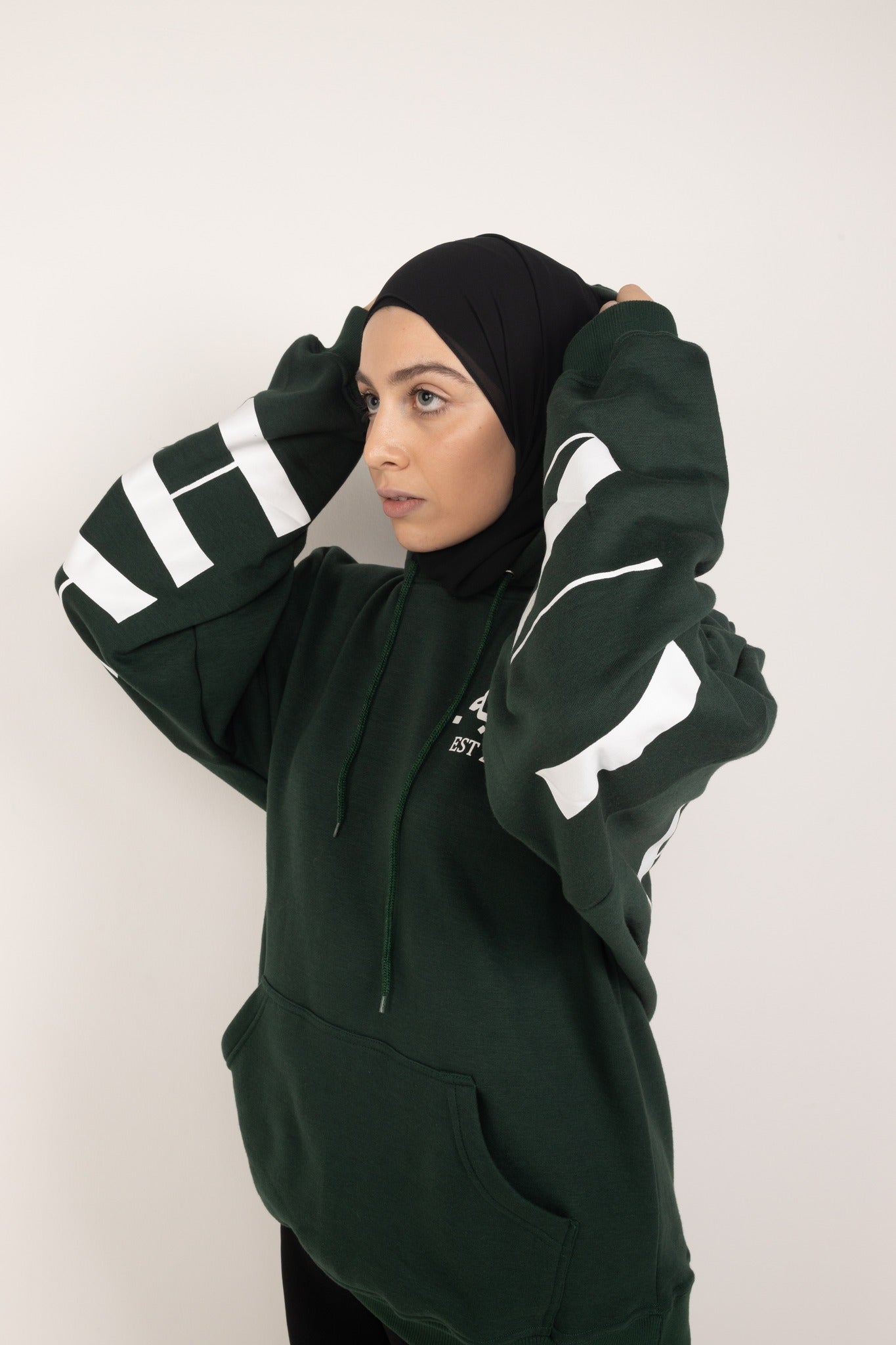Arabic x English Green Print Hoodie