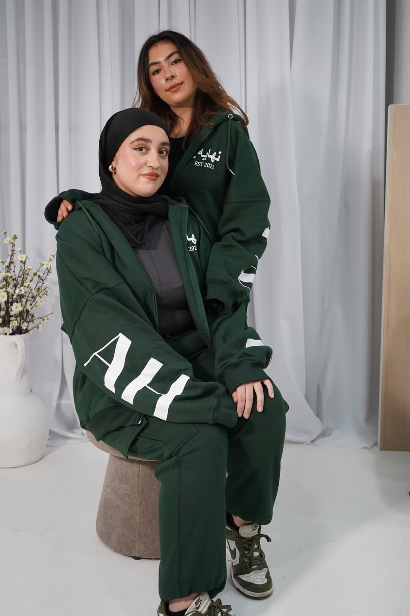 Arabic x English Green Zip-Up Hoodie