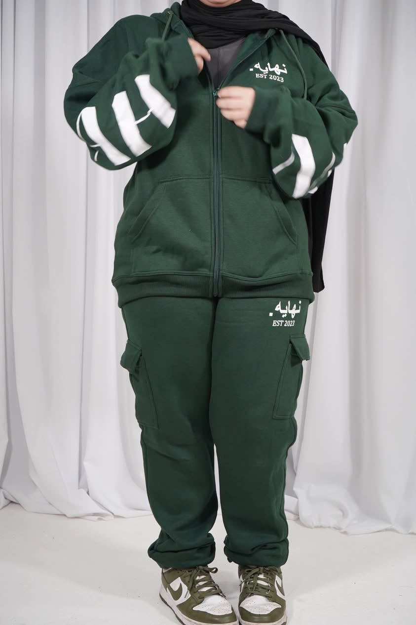 Arabic x English Green Zip-Up Hoodie
