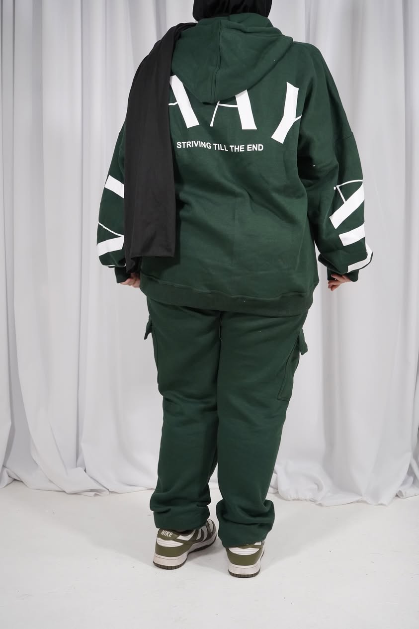 Arabic x English Green Zip-Up Hoodie